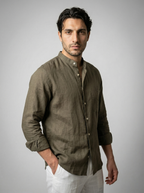 The Corsham Linen Band Collar Shirt