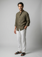 The Corsham Linen Band Collar Shirt