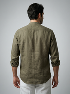 The Corsham Linen Band Collar Shirt