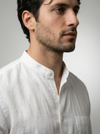 The Corsham Linen Band Collar Shirt
