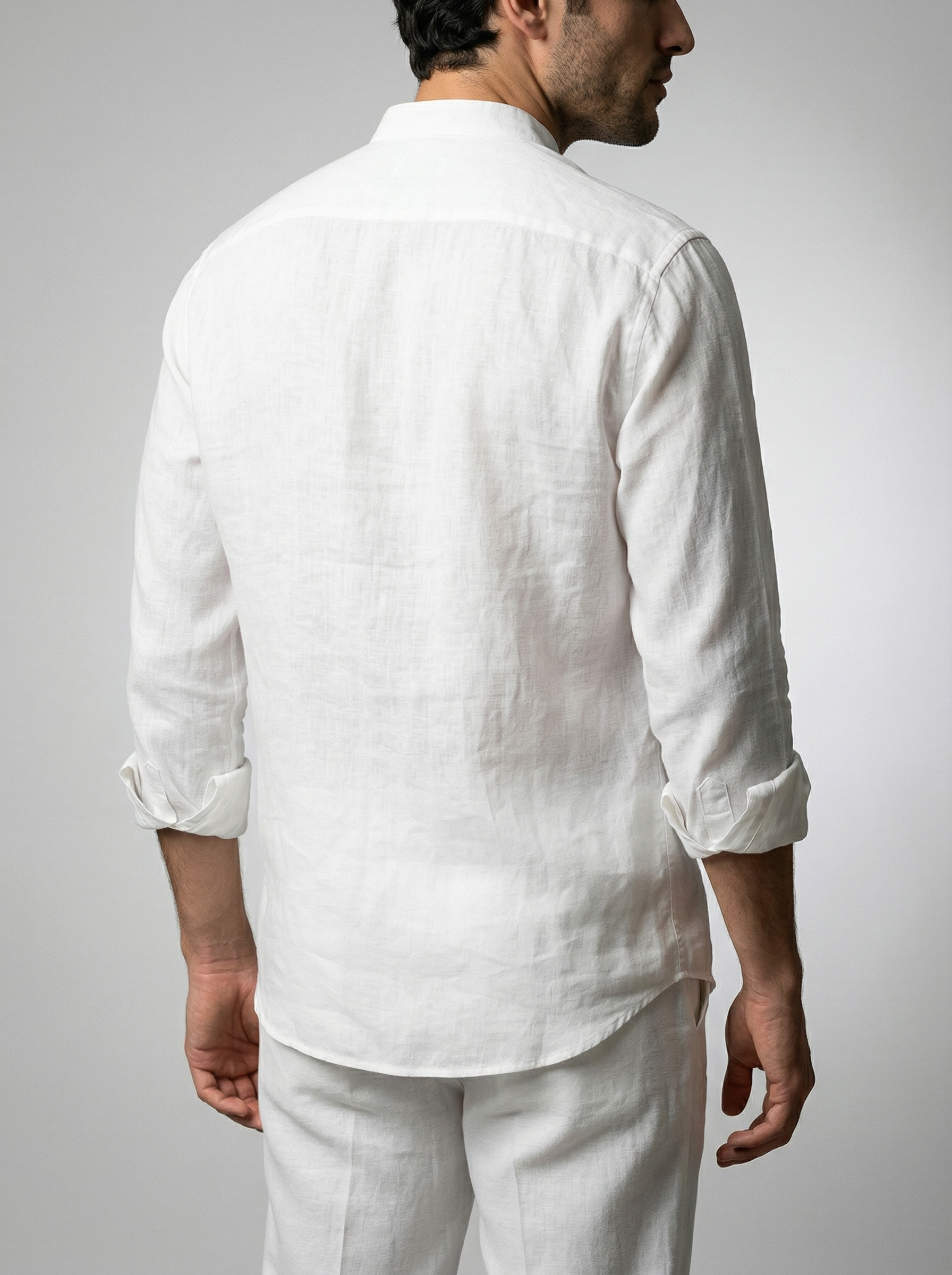 The Corsham Linen Band Collar Shirt