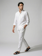 The Corsham Linen Band Collar Shirt