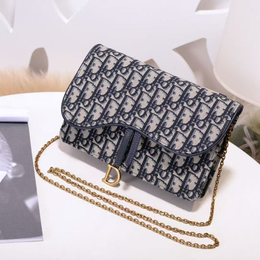 Dior Oblique Saddle Bag in blauw jacquard canvas, Mivelia voorraad