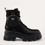 PRADA LEATHER MONOLITH BOOTS WITH POUCH BLACK